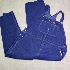 Dickies Denim Bib Overalls Men’s 44x30 Loose Fit Blue Indigo Carpenter Workwear